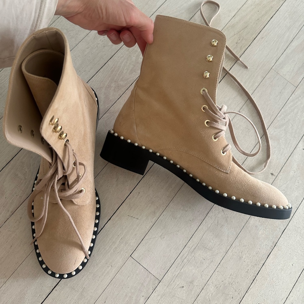 NEW! STUART WEITZMAN boots beige suede pearl sz 7.5 RARE! MAJE IRO ZADIG SANDRO